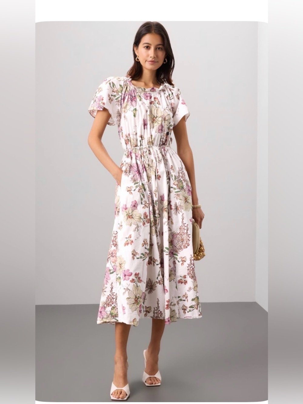 Adam Lippes Cream Maxi Dress with fall pink/brown/cream  Floral Print